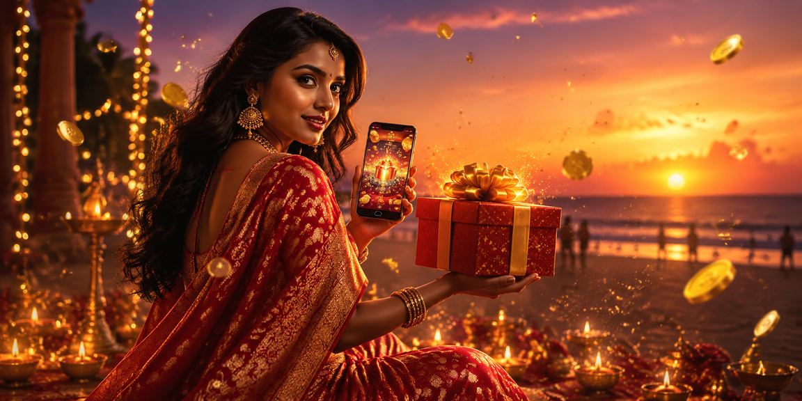 Mobile casino game player in traditional Indian attire