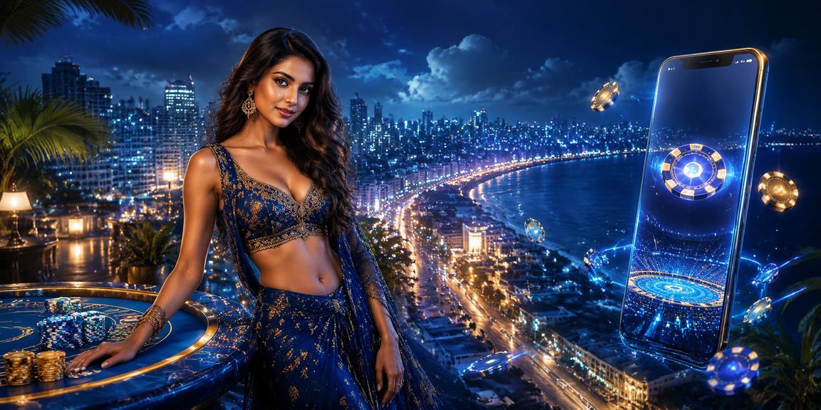 Mumbai cityscape with sports betting and entertainment theme